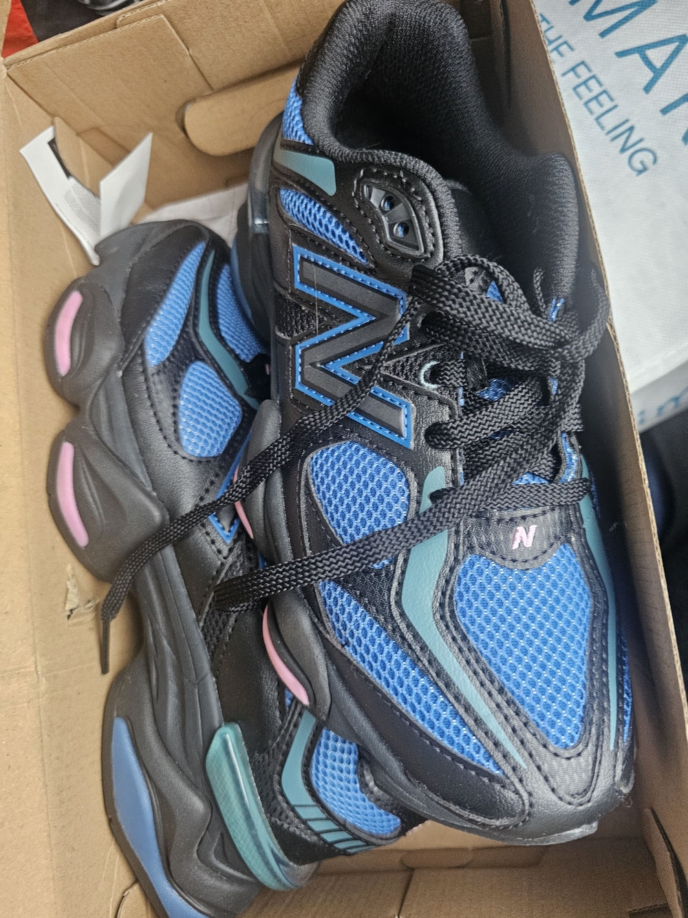 New Balance Kids Blue & Black Sneakers with Teal and Pink Accents